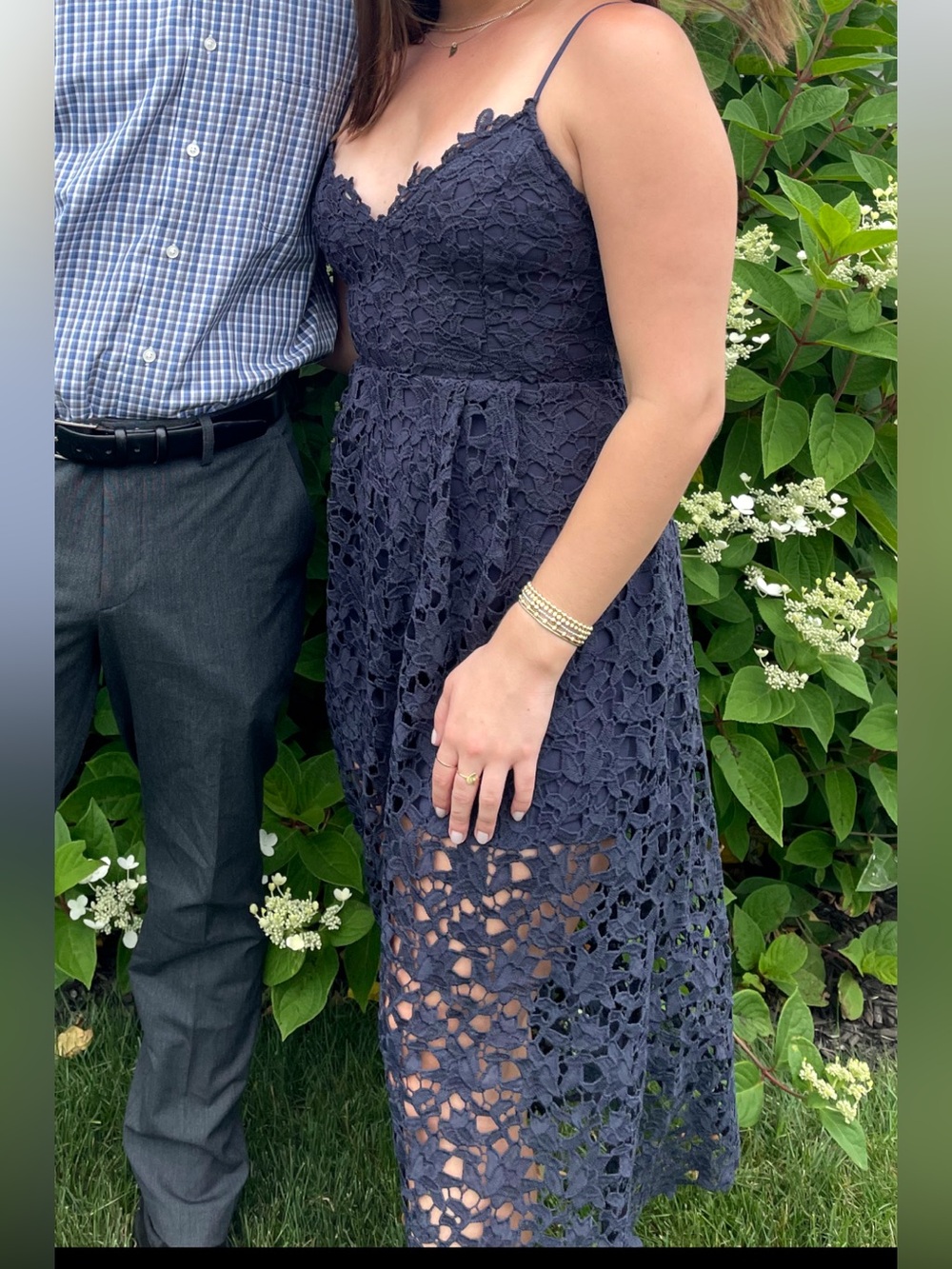 Lace Spaghetti Strap Midi Dress - Navy